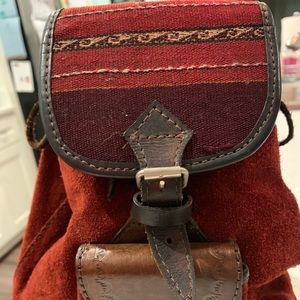 Vintage textile and suede small backpack